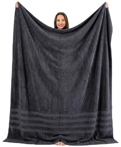 Super Jumbo XXL lyxigt badlakan enormt massivt 150 x 200 cm – ultramjuk 100 % egyptisk bomull – mycket absorberande snabbtorkande extra stor badhandduk överdimensionerade handdukar 600-GSM (kolgrå)