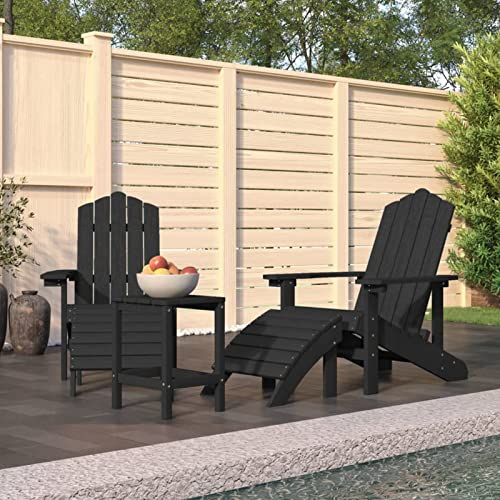 ShCuShan Adirondack-Gartenstühle mit Hocker & Tisch HDPE Garten StüHle Outdoor Adirondack Chair Beach Seat Folding Adirondack Rocking Chair Anthrazit