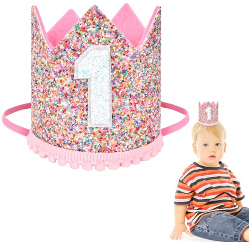 SAVOSWEET Corona de Cumpleaños de1 Años,Corona de Cumpleaños para Bebé,Niña,Princesa de 1 Años,Ajustable,Sombrero de 1º Cumpleaños,Corona para Niños,Bebés,Niñas,Cumpleaños,Fiestas,Sombreros