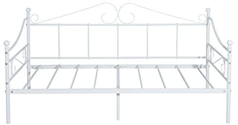 buybyroom Struttura per letto singolo in metallo, 90 x 190 cm, con testiera e rete a doghe, divano letto singolo, per camera da letto, soggiorno, camera degli ospiti, colore bianco