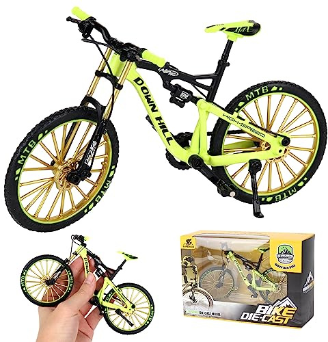 HIULLEN Finger Fahrrad Modell, 1:10 Mountainbike-Modell Spielzeug, Finger Mountainbike Modells Ornamente, Miniatur Fingers Bike, Mini Bend Fahrrad Modells(Grün)