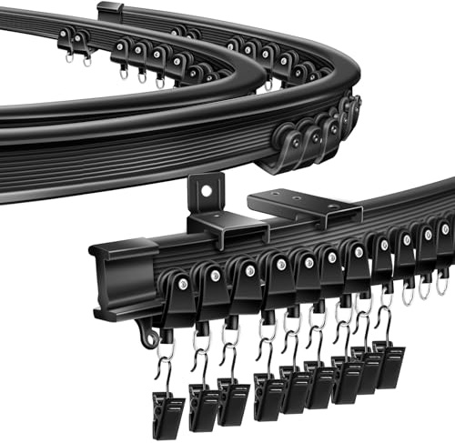 Flexible biegbare Deckenschienen-Vorhangschiene, schwarze Vorhangschienen und Beschläge für Erkerfenster, 2,5 m, Deckenwandmontage, einzelne Vorhangschiene für Wohnmobil, Duschvorhang,