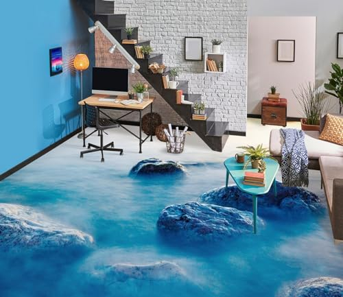 Benutzerdefinierte Boden Wasserdichte Stereo-Aufkleber 3D-Natur blaues Meer 3D-Bodenfliesen Aufkleber Bodenbelag Tapete Wandbild PVC Wasserdicht selbstklebende Tapete Wohnkultur,400 * 280cm