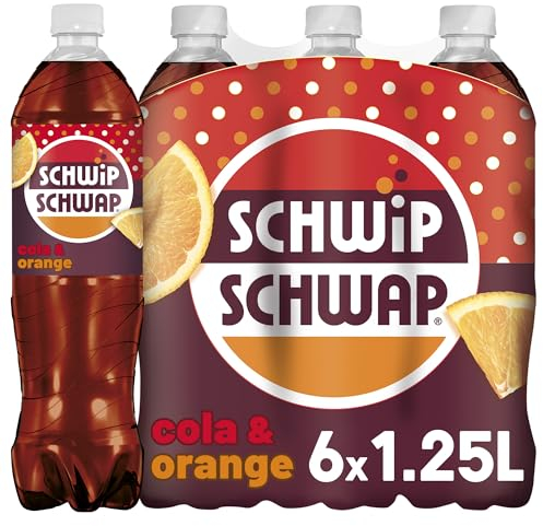 SCHWIPSCHWAP, Das Original – Koffeinhaltiges Cola-Erfrischungsgetränk mit Orange in Flaschen aus 100% recyceltem Material, EINWEG (6 x 1.25 l)