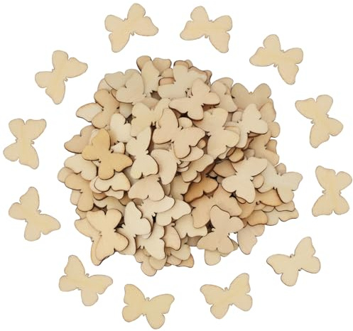 DLUSZERT 300 Stück Holz Schmetterling Scheiben zum Basteln, Holzdeko Schmetterling Holzscheiben Tischdeko, Schmetterling Holzplättchen Bemalen, Holz Streudeko für Dekorieren Geschenk DIY Scrapbooking