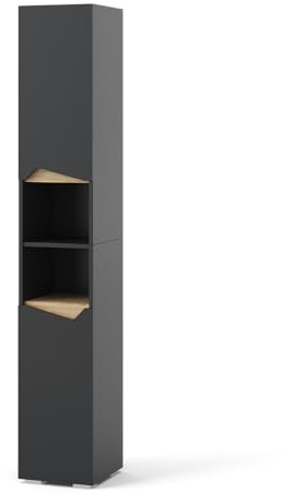 Vicco Badschrank Anthrazit Marelle 30x180x35 cm - Der Wäscheschrank, Grifflose Fronten für eine Moderne Optik