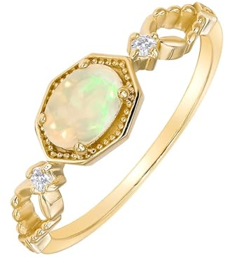 KnBoB 9 Karat Gold Ring für Damen, Opal mit Zirkonia Retro Echtschmuck Ring Verlobung Schmuck Größe 62 (19.7)