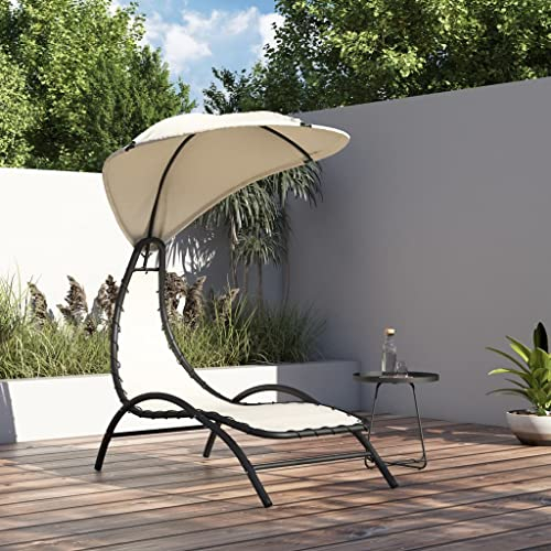 Chaduof Sonnenliege mit Dach Creme 167x80x195 cm Stoff und Stahl, Gartenliege, Liegestuhl, Sonnenstuhl, Sonneninsel Outdoor, Liegen, Gartenmöbel, Bäderliege, Relaxliege - 362705
