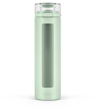 Ello Syndicate 20oz Glass Water Bottle with Flip Lid and Sleeve, Sage