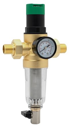 Vancoco Riduttore di Pressione Acqua con Filtro, Valvola di Riduzione della Pressione dell'Acqua 3/4 Pollici DN20 in Ottone con Manometro, Filtro dell'Acqua Riutilizzabile