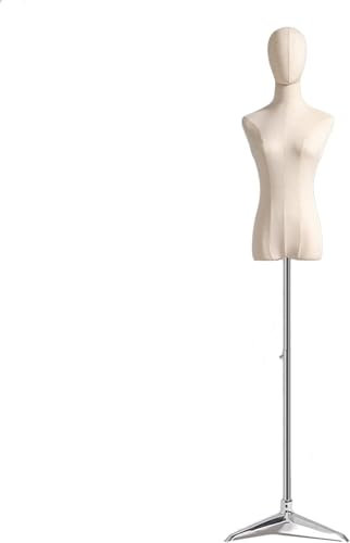 VNNHGB Weiblicher Schaufensterpuppen-Torso-Körper, verstellbar 140–190 cm, Schaufenster-Halbkörper-Modellzubehör, Dummy-Schneidepuppe für Nähdisplays (Silber C)