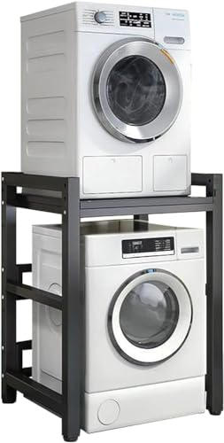 GYDUHYE Kit d'empilage réglable, lave-linge et sèche-linge à chargement frontal – Support portable avec capacité de 400 kg – Unité de rangement pour lave-linge (couleur : cadre noir + noir)