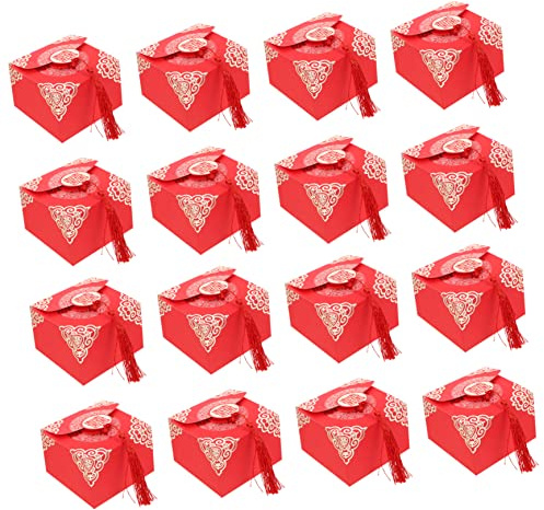 Boîtes à Bonbons Style Chinois, Coffrets Mariage 20 Pièces Rouge | Papier et Polyester, pour Chocolat et Snacks, Finition Élégante, Usage Mariage et Anniversaires
