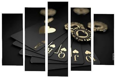 AREDE Set di 5 Stampe da Parete Quadri Moderni Decorazioni da Muro per Casa Soggiorno Camera da Letto e Cucina Carte da poker Royal Flush e fiches| 120 x 80 cm | Pronto da appendere