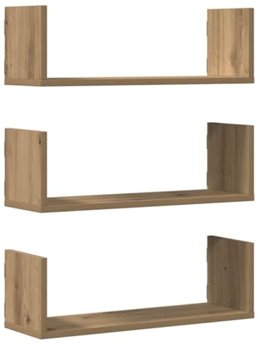vidaXL Estantería de pared con espacio de almacenamiento, 3 unidades, para comedor, salón, estantería, estantería flotante, tablero de pared, roble Artisan, madera de roble
