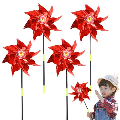SVCEQZE Windspiel Windrad – 4 glitzernde Gartenspinner – glitzerndes Windrad mit Heringen, reflektierendes Vogelfahren-Windrad für Gartendekoration und Rasenfarm