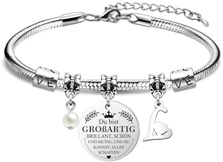 HEYEJET Du Bist Großartig Armband Damen Initiale Buchstabe Personalisierte Silber A-Z Buchstabe Armband Ein Inspirierendes Armband Das Geburtstags Geschenk für Frauen Mädchen Sie Freunde (L)