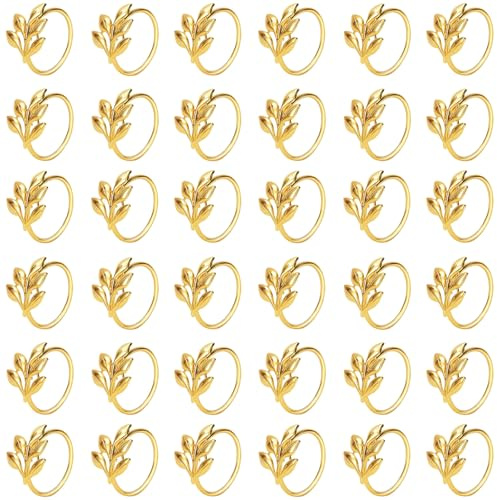 FCDECOR Set of 50 Leaf Napkin Rings Metal Gold Leaf Napkin Ring, Metal Napkin Rings Dinner Banquet Serviette Decor, Dinning Table Setting for Thanksgiving Christmas Halloween Holiday Wedding Party