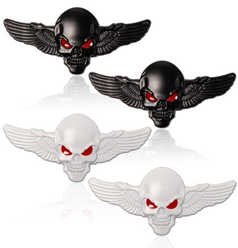 Neikafan 4 Pièces Autocollant Tête de Mort 3D pour Voitures, Motos et Casques - Stickers Skull
