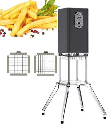 pedenencelia Coupe Frites Électrique,avec Quatre Pieds Support,Lames 9 Mm,12,2 Mm,Bandes Longueur Coupées Uniformément,Trancheuse Pommes Terre Automatique,pour La Maison,Le Magasin Fruits,Black