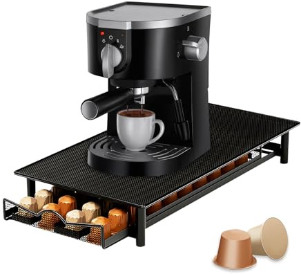 Soporte para cápsulas de café, almacenamiento de cápsulas de café de metal con cajón deslizante, 36 cápsulas de gran capacidad, soporte para cafetera, organizador de cápsulas negras para