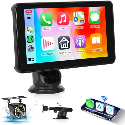 Carplay Schermo per Auto con Wireless Carplay Android Auto, Autoradio 7 Pollici Touch Screen con Telecamera, Hodozzy Portatile Stereo Auto Display con Bluetooth, Superlink, OTA, Mirror link, FM Radio