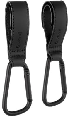Jané Crochets Universels pour Poussette, Lot de 2, Jusqu’à 5 kg par Crochet, Sangles Réglables Antidérapantes, Noirs