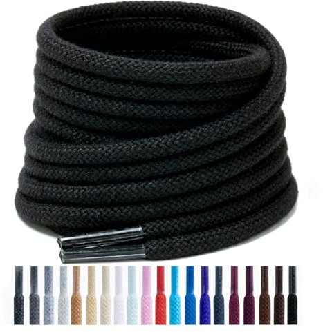 Handshop 2 pares de cordones redondos de algodón para zapatillas de deporte, cordones redondos antideslizantes de 4 mm para calzado deportivo, botas Negro 120cm