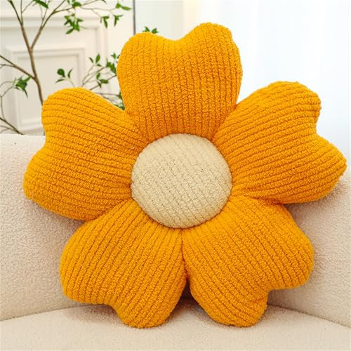 Chickwin Süße Blumenkissen, Blumenboden Kissen Blumenförmiges Plüsch Weiches Blumen Kissen Aesthetic Kawaii Blumenform Kissen für Zimmer Hause Sofa Dekoration (Gänseblümchen/Gelb,50CM)