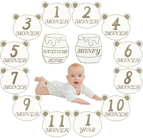 Baby Announcement Sign,Monthly Baby Milestone Cards Signs Gender Neutral Baby Items Wooden Circles Photo Props for Baby Announcement and Milestones Neutral Gift for Newborn Boy and Girl