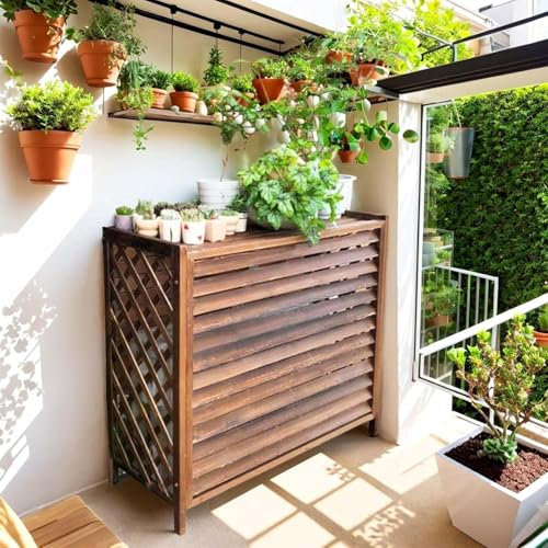 Copri Condizionatore Da Esterno Legno ProtezioneUV Copri Motore Condizionatore Per Esterno Anti-corrosione Massello Supporto Per Piante Giardino Recinzione Decorativa Schermo Per Privacy(XL)