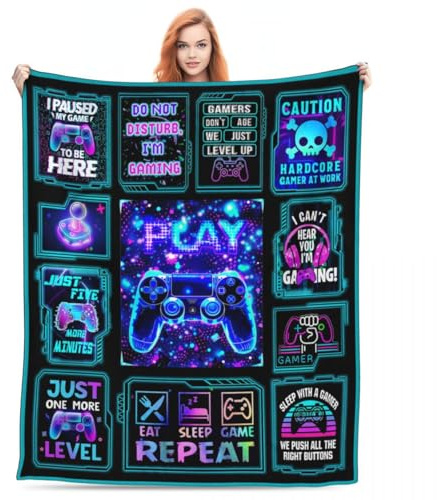 CoFlink Gamer Blanket Gifts for Men Teen Boys, Large Cool Video Gaming Blanket for Birthday Gift Ideas Gamer Lovers Room Decor 60X 50