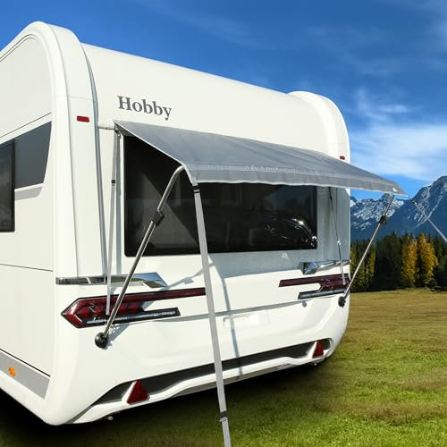 your GEAR Padua - Fenstermarkise für Wohnwagen | Größen: 140/160/180/200 x 70 cm | 7 mm Keder | UV 80+ Sonnenschutz, Camping-Markise (Grau, 200 X 70 cm)