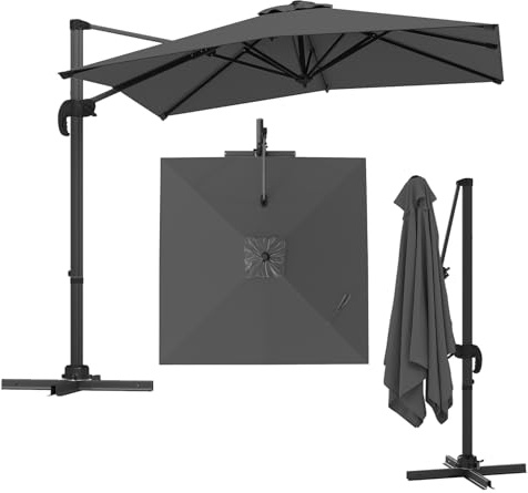 GYMAX Ombrellone da Balcone, 2,5x2,5 M, Ombrellone Decentrato, con Base a X, Parasole Inclinabile da Giardino e Terrazzo, Rotazione a 360° e 5 Inclinazioni Regolabili (Grigio)