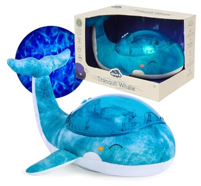 Cloud b Tranquil Whale Blu | Proiettore di Onde Oceaniche Ricaricabile & Macchina del Suono per Neonati | Luci Onde Realistiche, Sensore Pianto & 4 Suoni Rilassanti