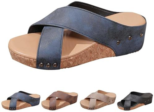 Orthopädische Sandalen für Herren, schwarz, Keilschuhe, orthopädische Sandalen für Damen, leicht, zur Erholung, Flip-Flops, Damen-Sneaker, Plantarfasziitis, Aprikosenschuhe für 39, blau, 40.5 EU