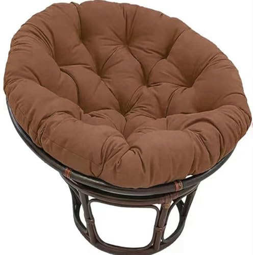 Rund Papasan stolkudde för inomhus/utomhus,Utbyte av trädgårdssvingkudde,Mjuk tjockad bekväm hängande korg Rund stolkudde med slips(Kaffe,110x110cm)