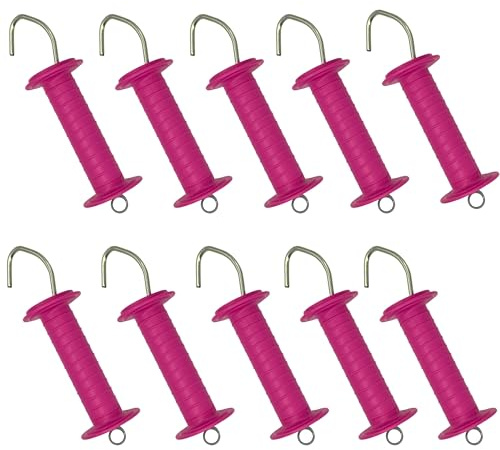 Torgriffe für Weidezaun mit Haken, Zugfeder Elektrozaun, 10x Torgriff, rosa