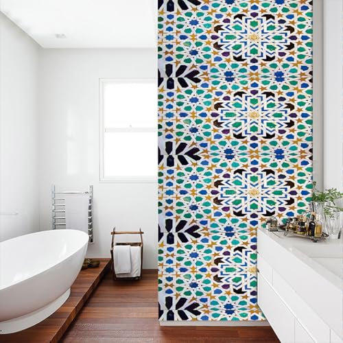 Mosaikfliesen Bunte Geometrie Fliesensticker PVC Selbstklebende Fliesen Küche Klebefliesen Fliesen zum Kleben Fliesenaufkleber Boden Wasserdicht Tile Sticker Ölfest Klebefliesen Bad 20x20cm/10 Pcs