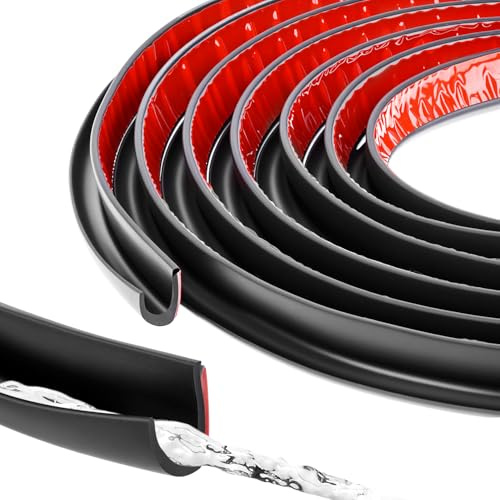 QWORK® Canalón autoadhesivo 5M en forma de J para RV, tira de desviación de lluvia para techo,canalones de PVC , para uso en camiones, autos y vehículos recreativos, color negro.