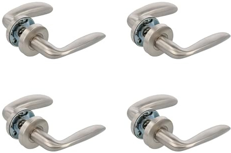 Amig - Pack de 4 Juegos de Manillas de Roseta Interior para Puertas - Mod. TARA - Ø53 mm - Cuadradillo de 8 mm - Diseño Elegante y Sencillo - Acero inoxidable Plateado Mate
