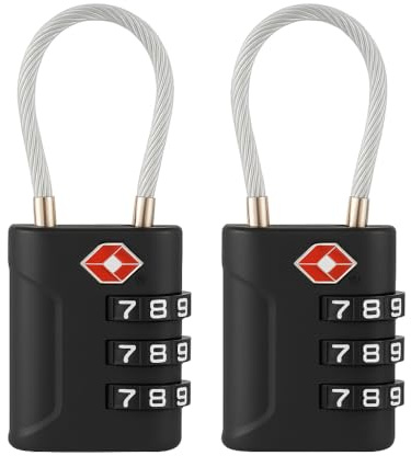 iShop TSA Approved Luggage Locks – 2 Pack Resettable 3-Digit Combination Cable Padlocks for Suitcases, Travel Bags, Backpacks & Lockers – Cable Suitcase Lock for Airport Security