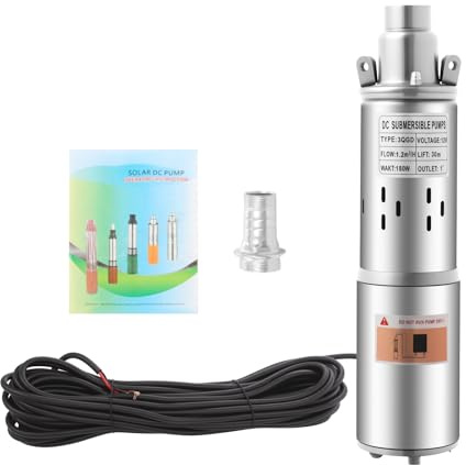 Water Pump 180W/12V 3000rpm Stainless Steel Deep Submersible Well Pump Lift 30m/98.43ft, 1.2m³/263.96gal/H, Well Water Transfer Tool Efficient Irrigation for Gardens Farm