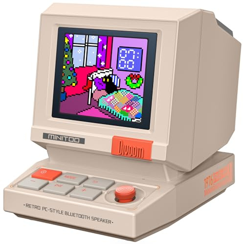 Divoom MiniToo Retro Computer Bluetooth Speaker, Mini PC Style Audio with Pixel Art Screen, 5W Desktop Sound, Clock, Alarm, White Noise, USB/TF Playback, Tech Gift for Teens, Gamers, Bedroom, Office
