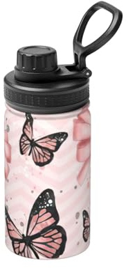 Bouteille d'eau isotherme en métal avec imprimé papillon rose, 355 ml, bouteille de sport spatiale en acier inoxydable, garde au froid et au chaud