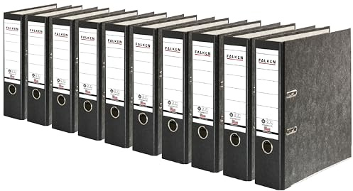 Original Falken 10er Pack Recycling-Ordner Wolkenmarmor. Made in Germany. 8 cm breit DIN A4 schwarzer Rücken Ringordner Aktenordner Briefordner Büroordner Pappordner CO2-Neutral Blauer Engel