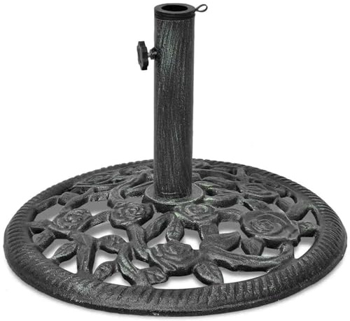 Gecheer Base in Ghisa per Ombrellone, Supporto Pesante Stabile 12 kg Adattatore Universale 35 38 48 mm con Decorazione Floreale per Giardino Terrazzo