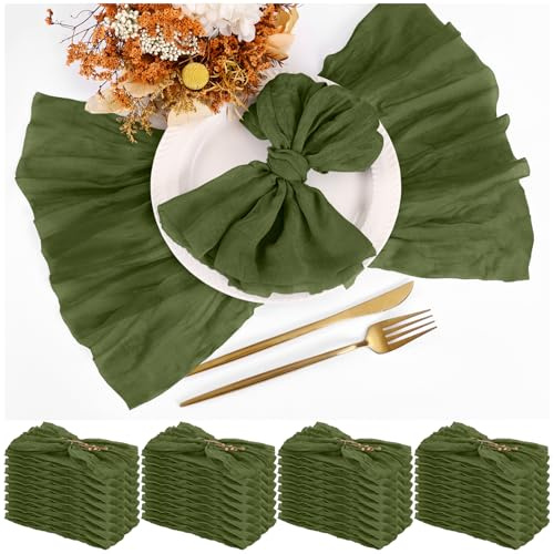 Teruntrue Lote de 30 servilletas de Tela Color Verde Oliva, 50 x 50 cm, servilletas de Gasa, servilletas de Mesa Estilo Bohemio para cenas, Decoraciones para Bodas y Fiestas de cumpleaños