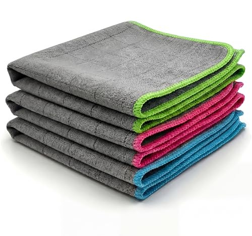 Clinns! Juego de 3 paños de cristal sin huellas profesionales – Microfibra mágica 50 x 40 – Paño de fibra de carbono multiusos Ventanas, espejos, acero inoxidable, cocina y coche, lavable reutilizable