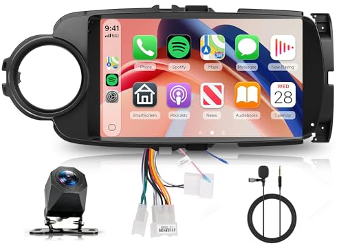 Hodozzy Radio Coche para Toyota Yaris 2012-2017 con CarPlay Inalámbrico y Android Auto, Android Radio Coche 9'' Touchscreen con Bluetooth/GPS/RDS/FM/USB/Youtube/V-Link+Cámara de Marcha Atrás